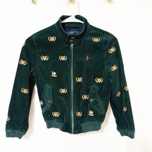 Polo Ralph Lauren Corduroy Kids Green Embroidered Fox Patch Bomber Jacket size 8